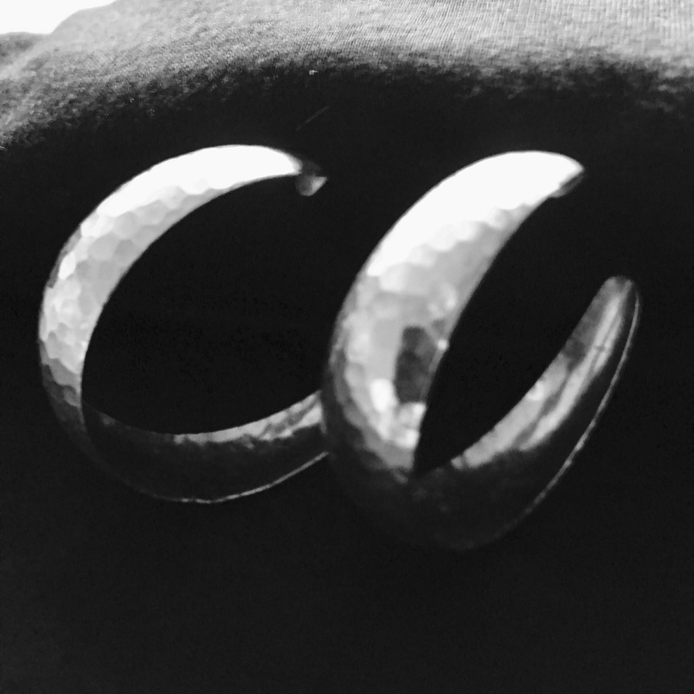 Textured silver bangle hoops